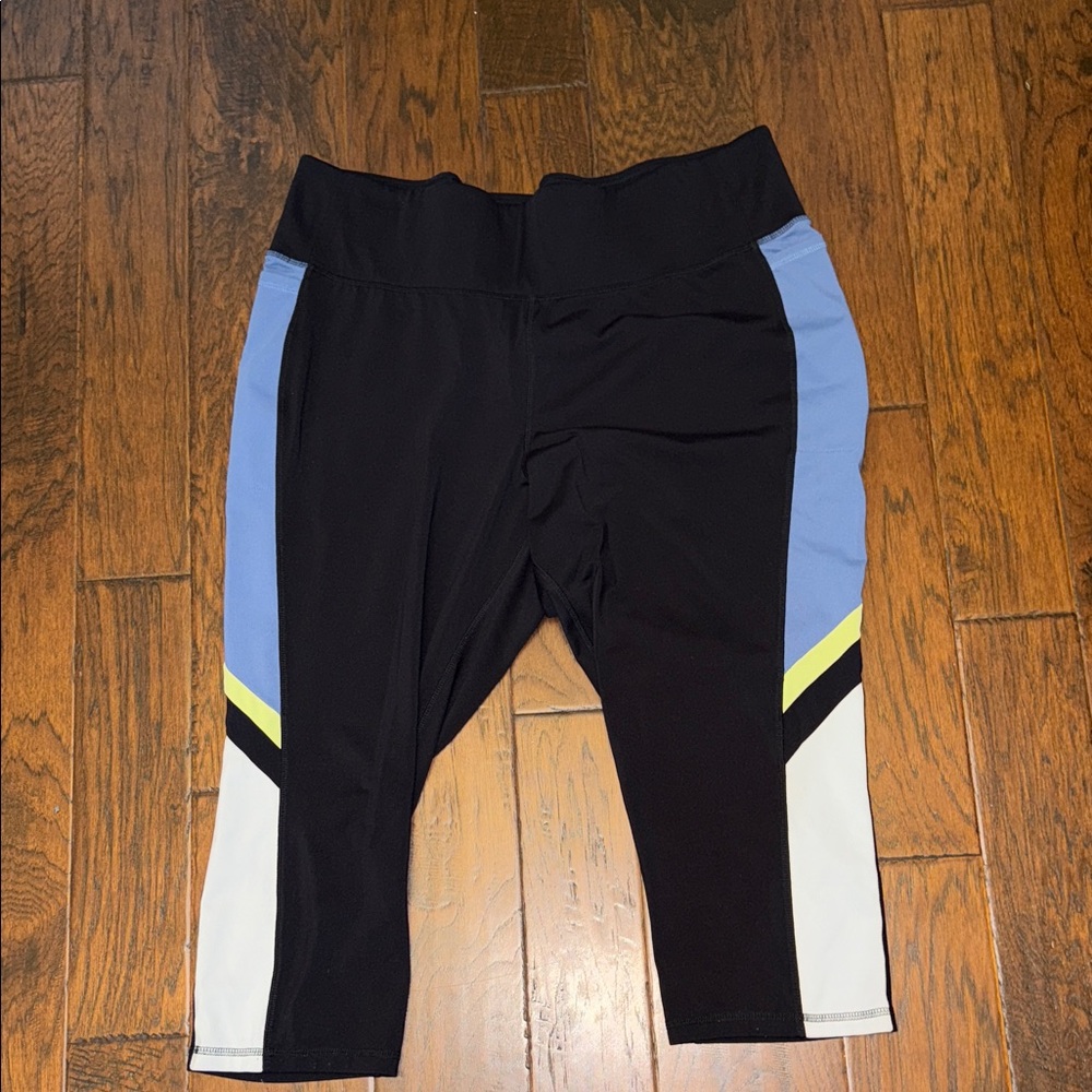 Livi Active Black Leggings with Blue and Yellow Accents